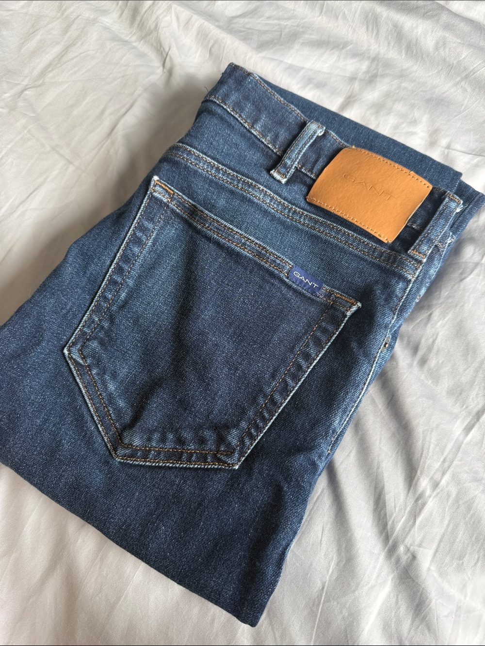 Gant Men’s Blue Slim Jeans with Tan Leather Patch